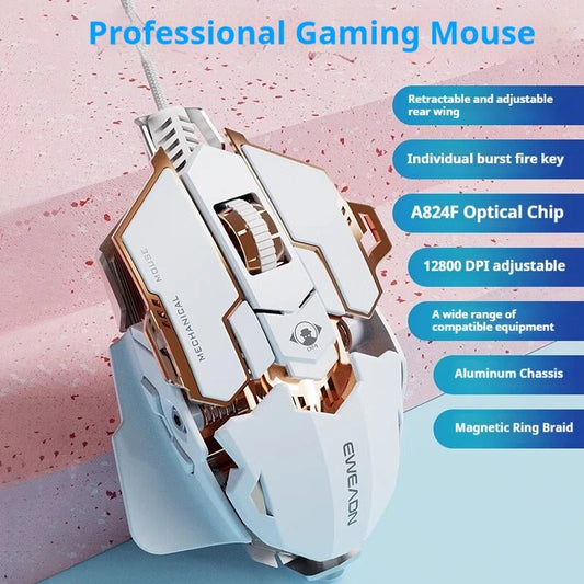 EWEADN G5 USB Wired Gaming Mouse - Silent/Audible Click, Programmable Macro Buttons - Titan Core