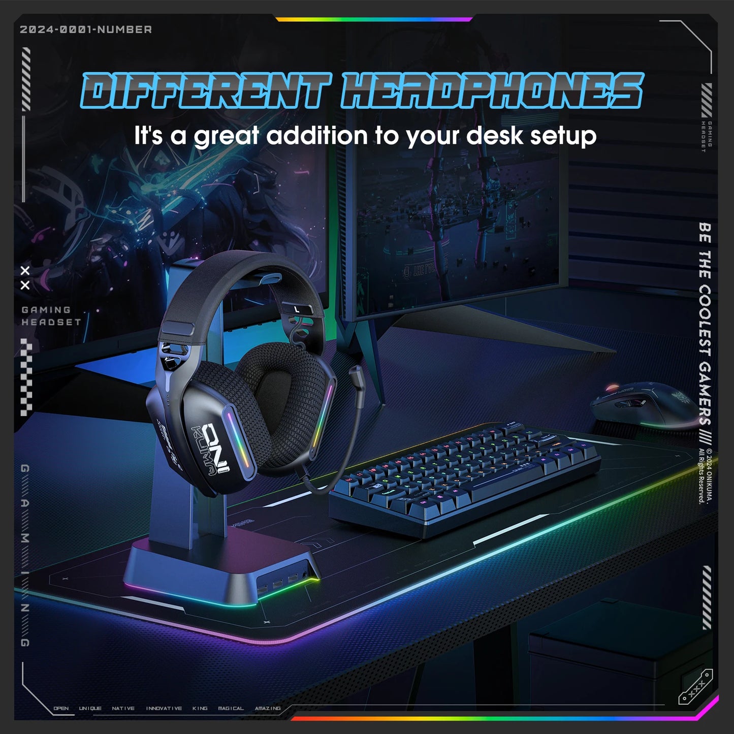 ONIKUMA GT808 Tri - mode Gaming Headset RGB Lighting - Titan Core