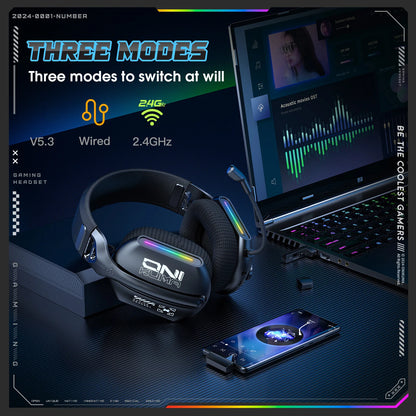 ONIKUMA GT808 Tri - mode Gaming Headset RGB Lighting - Titan Core