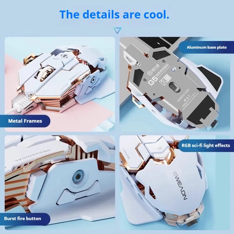 EWEADN G5 USB Wired Gaming Mouse - Silent/Audible Click, Programmable Macro Buttons - Titan Core