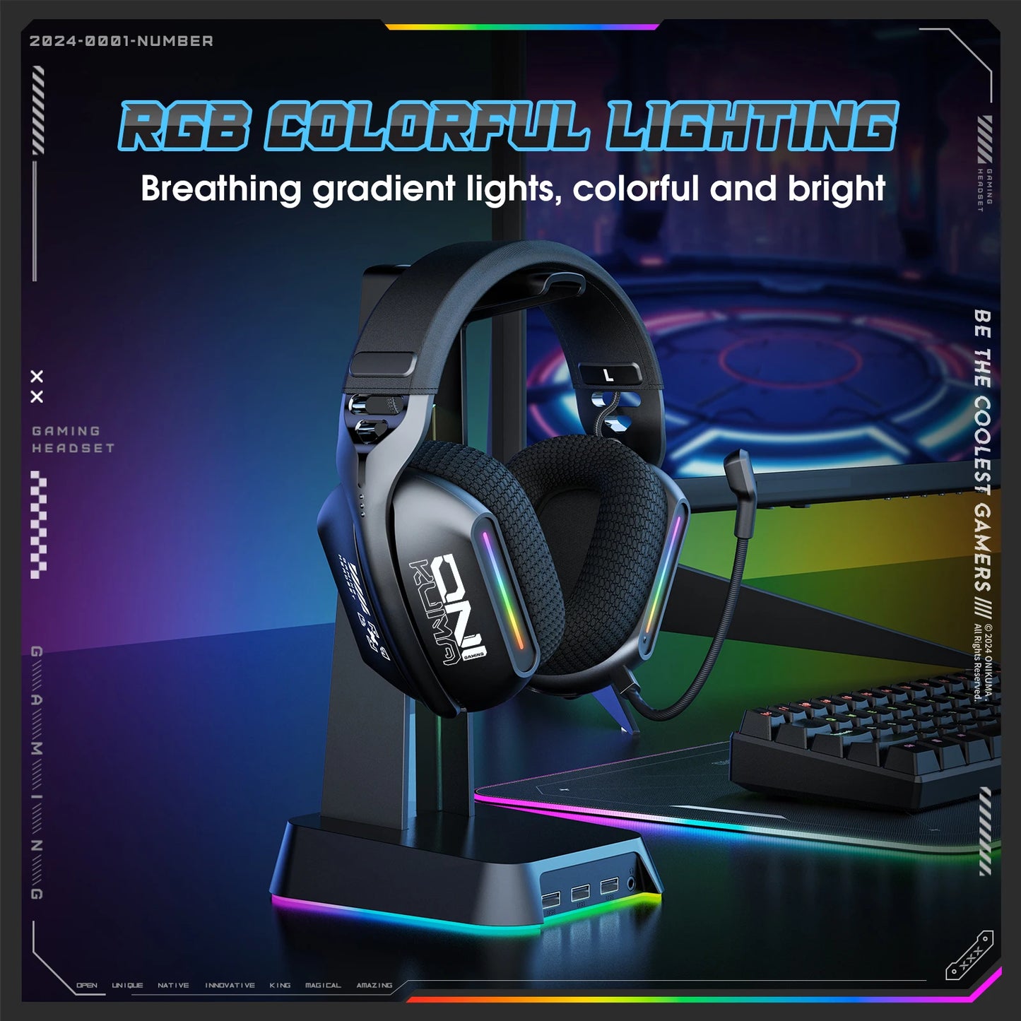 ONIKUMA GT808 Tri - mode Gaming Headset RGB Lighting - Titan Core