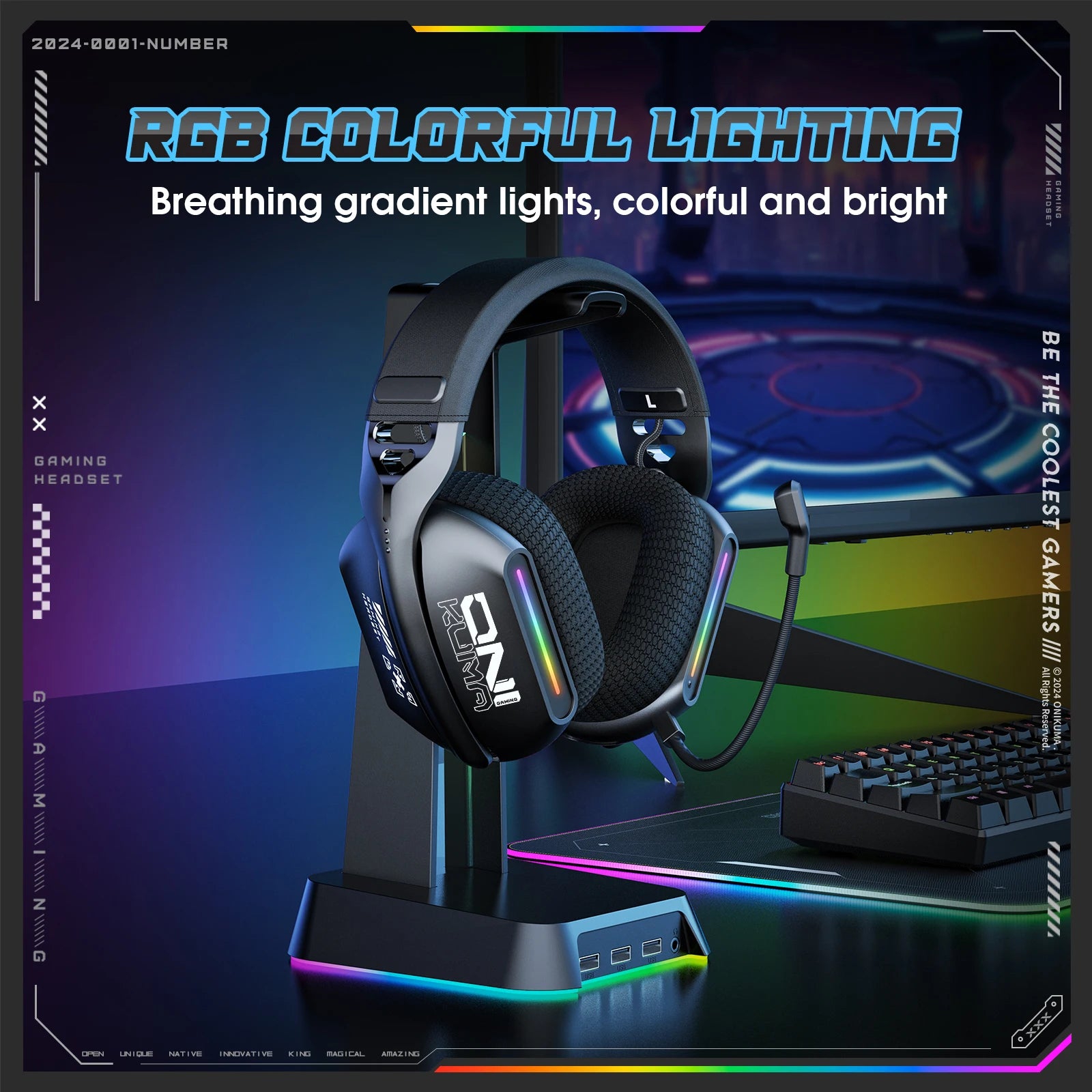 ONIKUMA GT808 Tri - mode Gaming Headset RGB Lighting - Titan Core