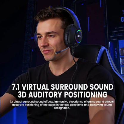 Lenovo E08 Wired Gaming Headphone with Microphone RGB Light Computer Laptop 7.1 Virtual Surround Sound Effects E - sports Headset - Titan Core