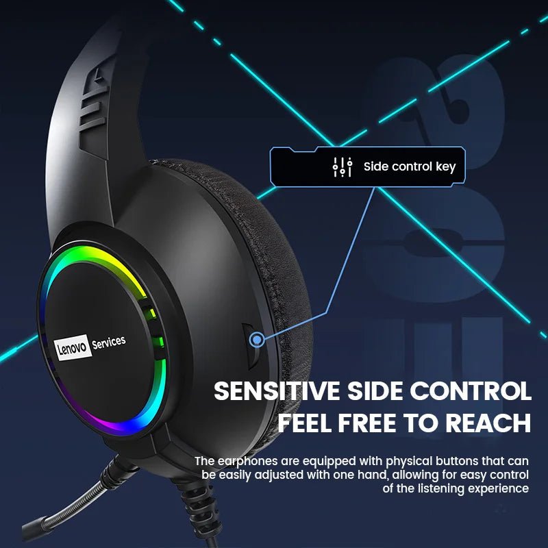 Lenovo E08 Wired Gaming Headphone with Microphone RGB Light Computer Laptop 7.1 Virtual Surround Sound Effects E - sports Headset - Titan Core