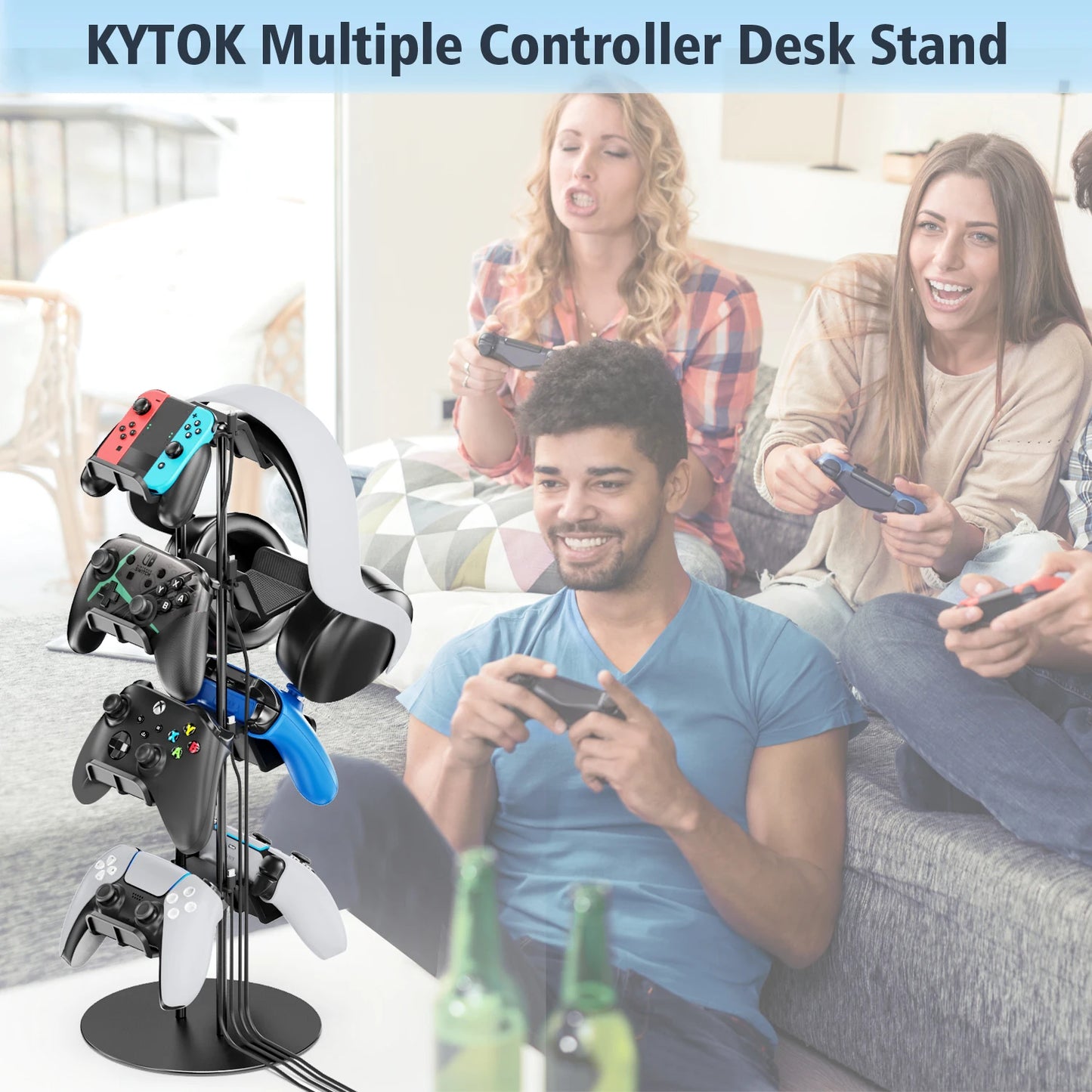 4 - Tier Universal Controller Stand - Holds 8 Controllers, Headset Holder & Cable Organizer - Titan Core