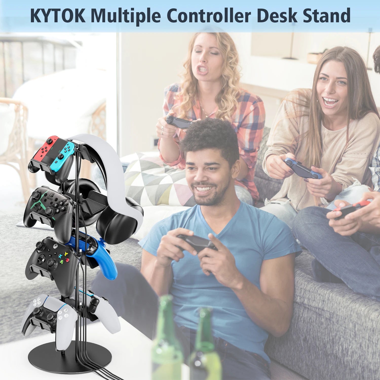 4 - Tier Universal Controller Stand - Holds 8 Controllers, Headset Holder & Cable Organizer - Titan Core