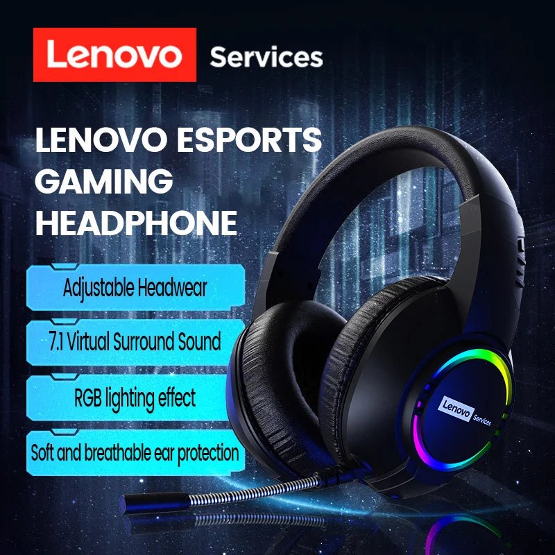 Lenovo E08 Wired Gaming Headphone with Microphone RGB Light Computer Laptop 7.1 Virtual Surround Sound Effects E - sports Headset - Titan Core