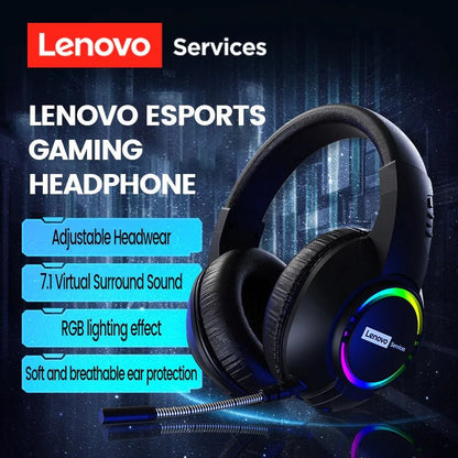 Lenovo E08 Wired Gaming Headphone with Microphone RGB Light Computer Laptop 7.1 Virtual Surround Sound Effects E - sports Headset - Titan Core
