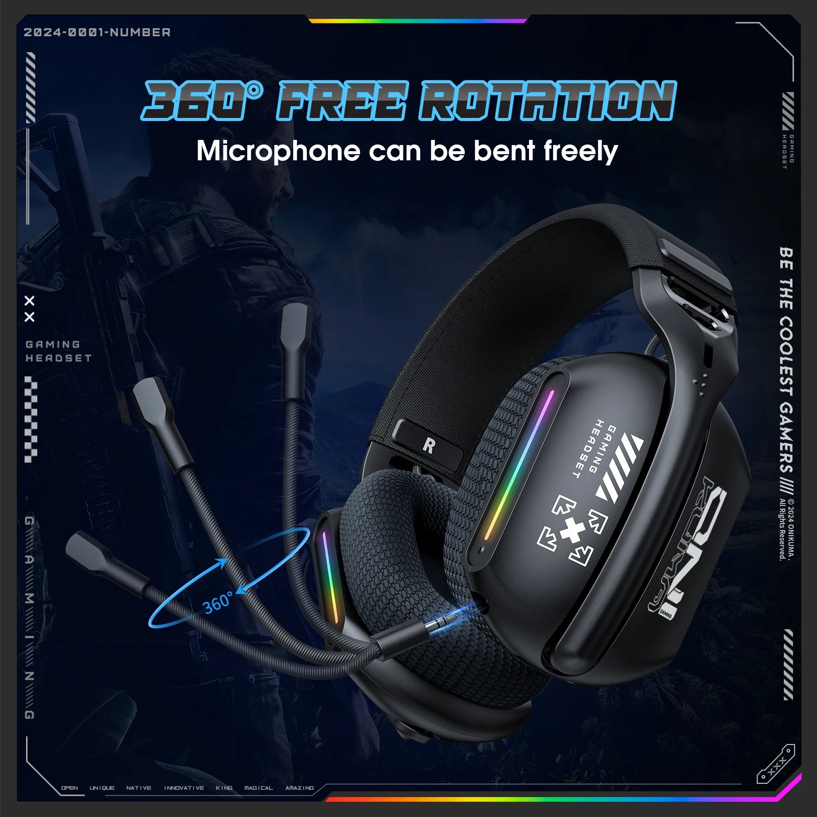 ONIKUMA GT808 Tri - mode Gaming Headset RGB Lighting - Titan Core