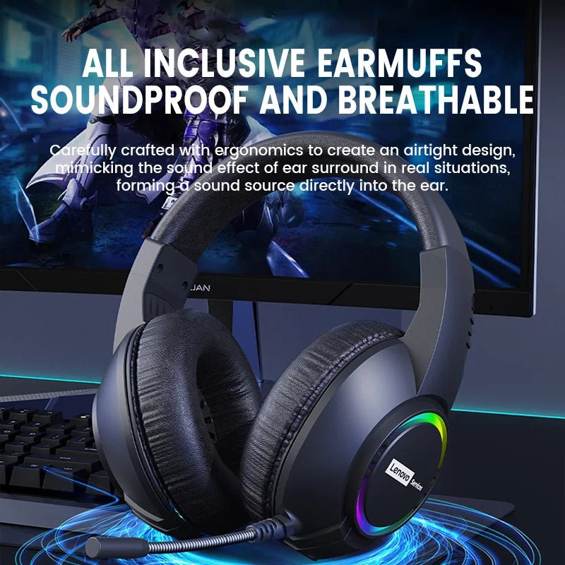 Lenovo E08 Wired Gaming Headphone with Microphone RGB Light Computer Laptop 7.1 Virtual Surround Sound Effects E - sports Headset - Titan Core