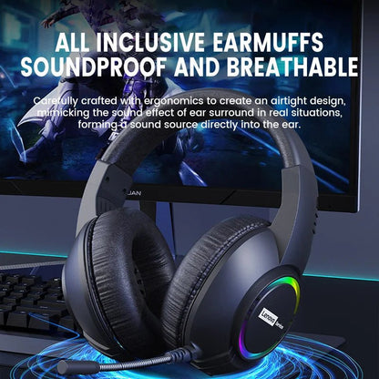 Lenovo E08 Wired Gaming Headphone with Microphone RGB Light Computer Laptop 7.1 Virtual Surround Sound Effects E - sports Headset - Titan Core