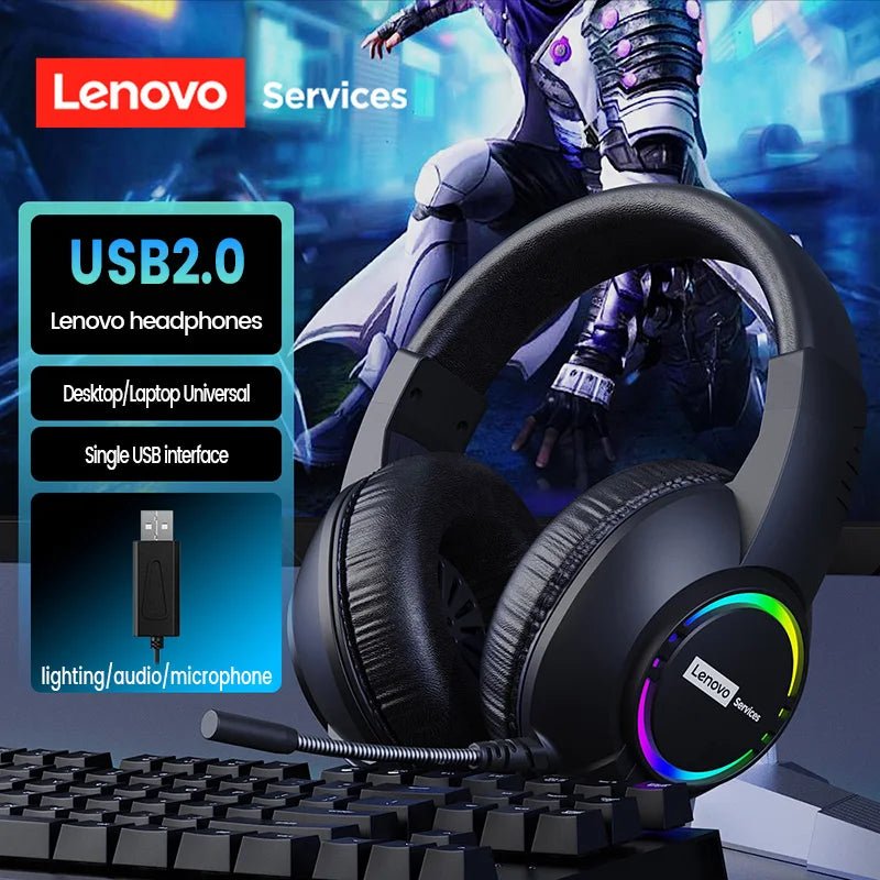 Lenovo E08 Wired Gaming Headphone with Microphone RGB Light Computer Laptop 7.1 Virtual Surround Sound Effects E - sports Headset - Titan Core