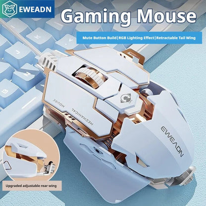 EWEADN G5 USB Wired Gaming Mouse - Silent/Audible Click, Programmable Macro Buttons - Titan Core